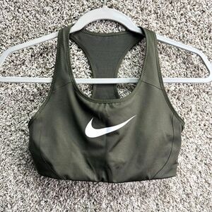 Nike Olive Green Racerback Sports Bra with White Swoosh